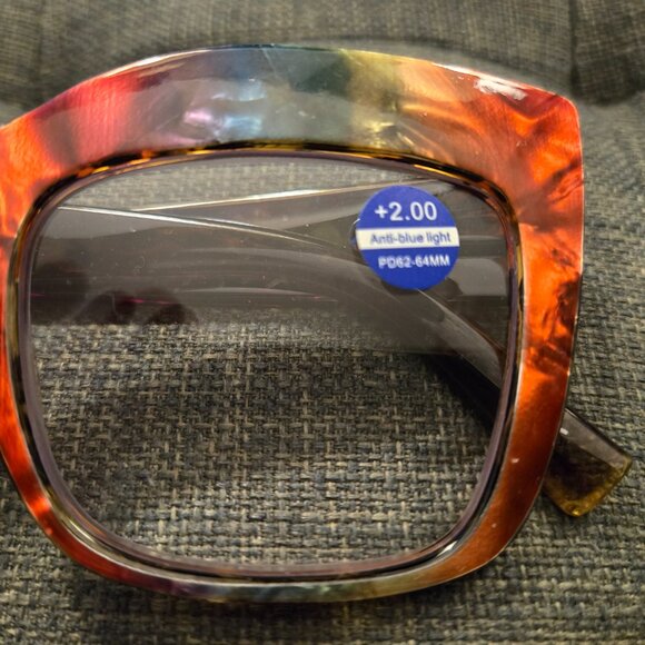 Tinted Reading Glasses Oversize 2.0 Never Worn New Orange Iridescent - Picture 3 of 3